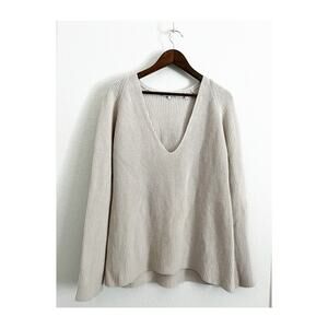 Helmut Lang Wool Cashmere Scoop Neck Oversized Knit Sweater Cream Med